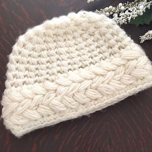 🌸Cream Crotchet Boho Wool Beanie🌸
